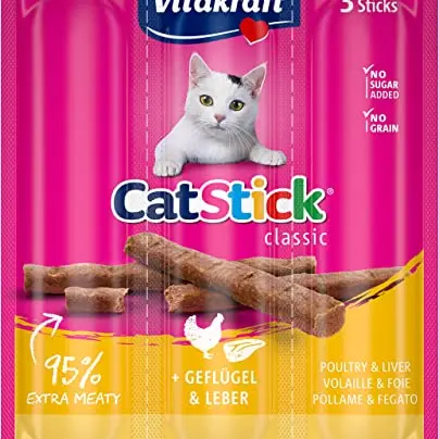 VITAKRAFT Cat-Stick Mini Katzensnacks mit Geflügel und Leber, 3 Sticks à 6 g