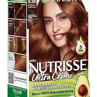 Garnier Nutrisse Haarfarbe, 5.35 Goldenes Rehbraun, 8 Wochen Halt, Pflege mit Fruchtölen