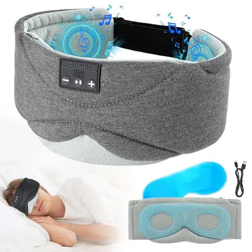 Shinkuro Bluetooth Schlafkopfhörer Augenmaske - 3D Gel Schlafmaske, 100% lichtdicht, mit HD Lautsprechern