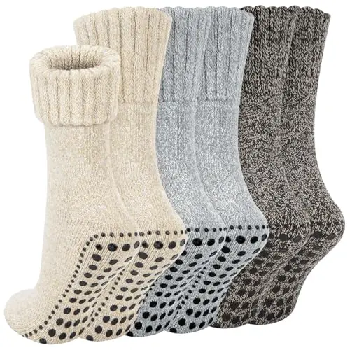 Chalier Finery Rutschfeste Socken für Damen und Herren - Atmungsaktive, warme Hausschuhsocken