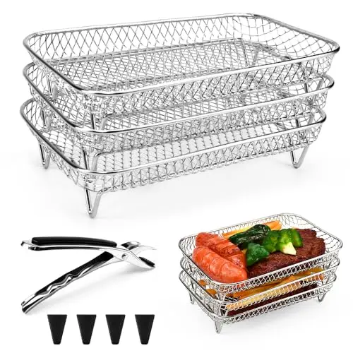LPAMABA 3er Set Edelstahl Air Fryer Racks, stapelbar, Heißluftfritteuse Zubehör