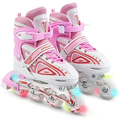 Apollo Super Blades - Größenverstellbare Inline Skates für Damen und Kinder, LED Inliner für Größen 31–42