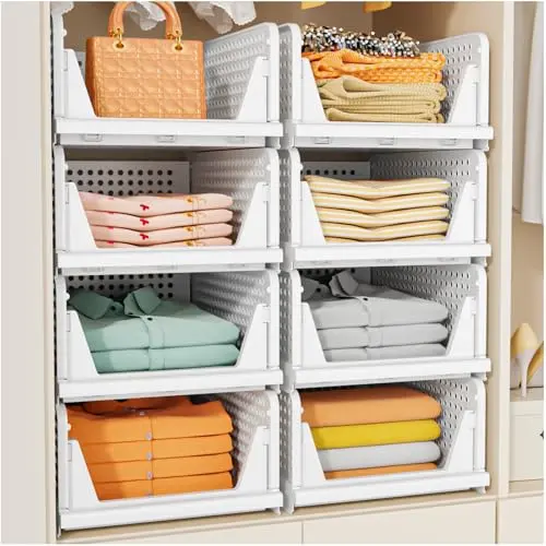 5er Set stapelbare Organizer für Schrank, Bad & Küche - Faltbare Aufbewahrungsboxen, weiß