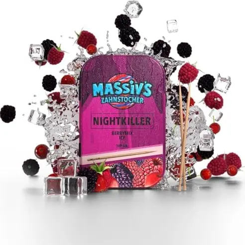 NIGHTKILLER Berrymix Ice – 100 aromatisierte Zahnstocher in stylischer Metalldose – vegan, zuckerfrei, kalorienfrei