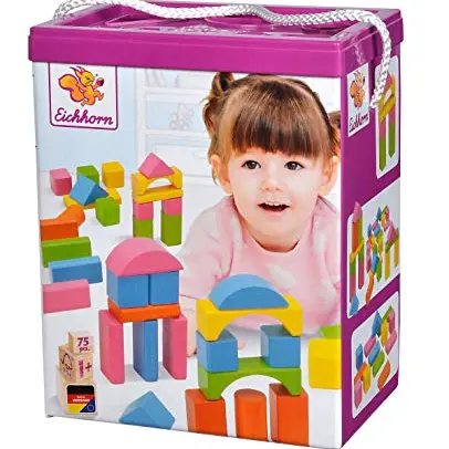 Eichhorn 75 pastellfarbene Holzbausteine in Aufbewahrungsbox, FSC-zertifiziert, Motorikspielzeug für Kinder ab 1 Jahr