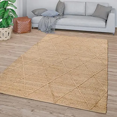TT Home Jute Teppich für Wohnzimmer, Modern Boho, Handgemacht, 200x290 cm