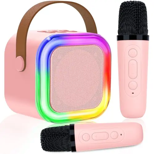 Karaoke Maschine für Kinder und Erwachsene mit Bluetooth, 2 Mikrofonen und LED-Lichtern