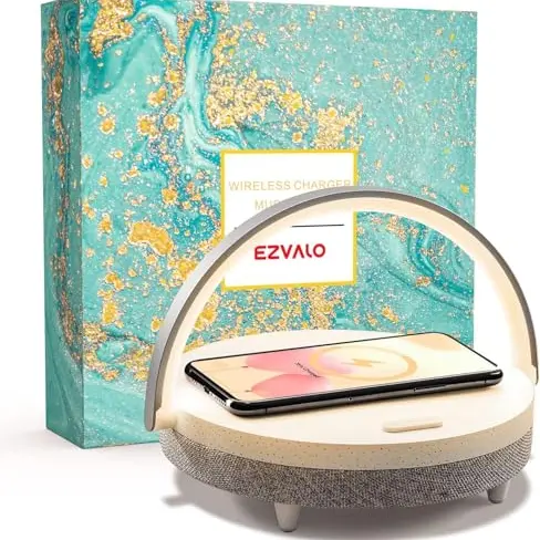EZVALO LED Nachttischlampe mit Touch-Dimmfunktion und kabelloser Ladefunktion, 4-in-1 Design, ideal für Schreibtisch und Schlafzimmer