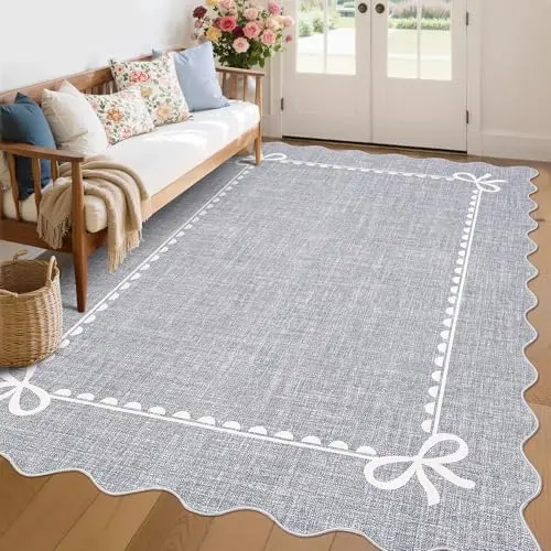 CAROMIO Waschbarer Teppich mit Wellenrand, 160 × 230 cm, Grau