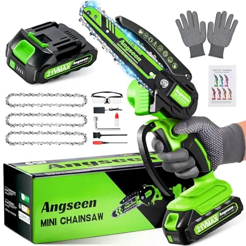 Angseen 6 Zoll Akku Kettensäge mit 3 Ketten und 850W Motor – Ideal für Holz, Äste und Gartenarbeiten