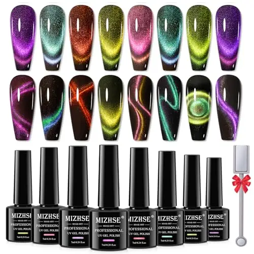 MIZHSE Cat Eye UV Gel Set, 8 Farben Magnet Nagellack für DIY Nail Art, 7ml pro Flasche