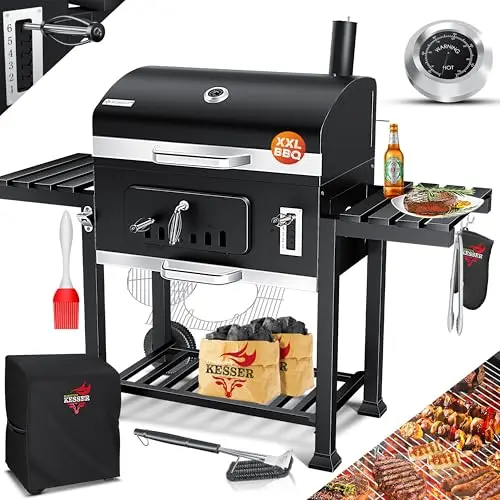 KESSER® BBQ Smoker XXL Holzkohlegrill mit Deckel, Rädern und Zubehör, Standgrill