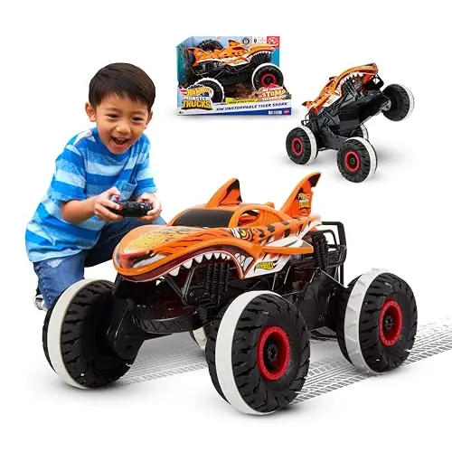 Hot Wheels Monster Trucks Ferngesteuertes Auto Tiger Shark mit Terrain Stomp - Spielzeug ab 4 Jahren