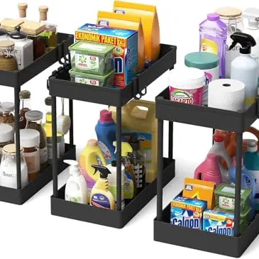 Meltrck Küchen Organizer, 3er Set Unter Waschbecken Regal mit Haken - Ordnungssystem für Küche und Badezimmer
