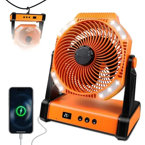 HONEYYEAR Outdoor-Ventilator mit Smart-Voice, LED-Licht, 22500mAh Akku, 48h Laufzeit, 270° schwenkbar für Zelt & Terrasse