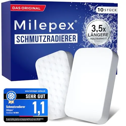 Milepex Schmutzradierer, 10er Pack – Zauberschwamm für Wand, Boden, Sneaker & Auto, robust & langlebig, nur mit Wasser