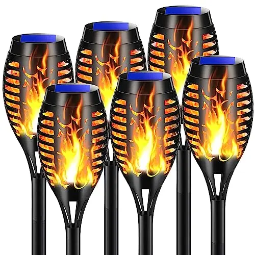 6 Stück Solarlampen für Garten - BAKTH 12 LED Fackeln mit realistischem Flammeneffekt - Wasserdicht IP65