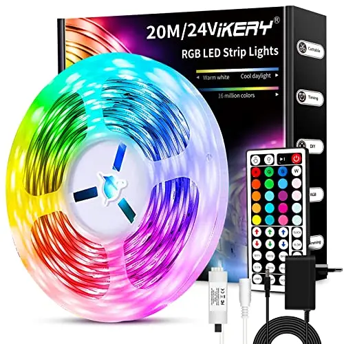 IKERY RGB LED Strip 20m - Farbwechsel Dimmbar mit Fernbedienung für Haus, Party & Deko
