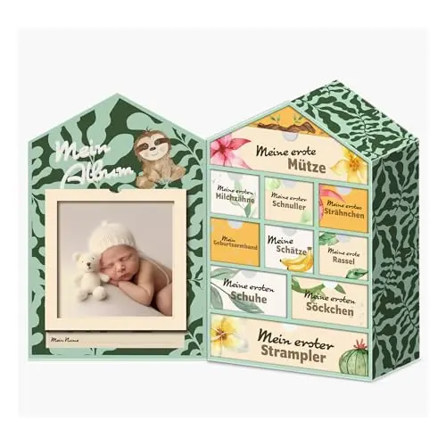 Baby Erinnerungsbox Schatztruhe mit 10 Fächern für Geburt und Taufe - Süße Baby Meilenstein Box (Grün, Einheitsgröße)