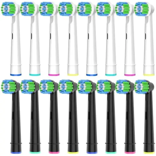 16 Aufsteckbürsten für Oral-B, 8 weiße und 8 schwarze