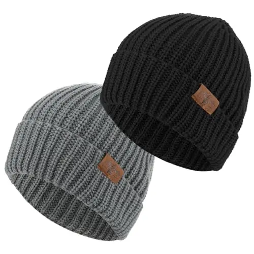 Halinuia 2er Pack Beanie Mütze Unisex, Dehnbare Strickmütze für Winter Outdoor