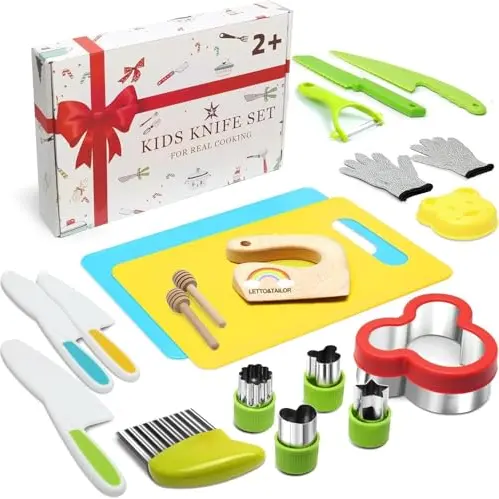 LETTO & TAILOR Kindermesser und Ausstechformen Set für Kinder - 21-teiliges Set für Brot und Gemüse - Ideal als Geschenk
