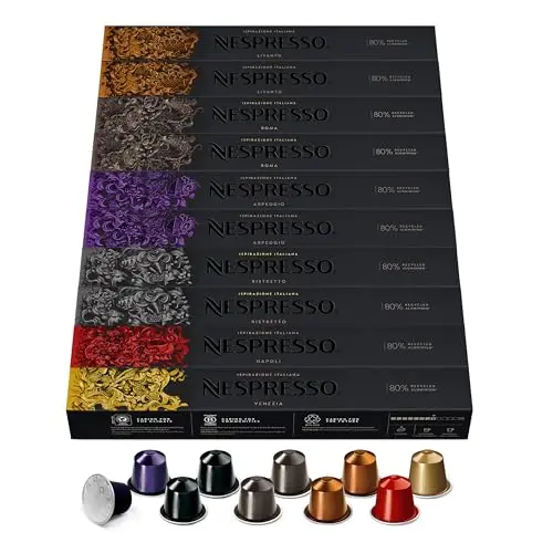 NESPRESSO Ispirazione Italiana Kapsel Set, 100 Kaffeekapseln für Espresso und Lungo, mittlere bis dunkle Röstungen
