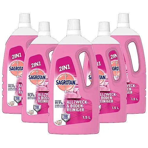 Sagrotan Allzweck-Reiniger Blütenfrische – Desinfektionsmittel für Oberflächen – 5 x 1,5 l