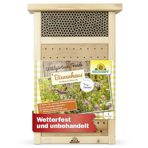 Neudorff Wildgärtner Freude Bienenhaus – Handgefertigtes, wetterfestes Bienenhotel für Wildbienen, zum Aufhängen oder Aufstellen, 1 Stück
