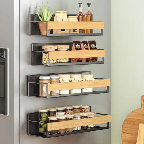 SONGMICS Magnetisches Gewürzregal, 4er Set, ohne Bohren, für Küche und Kühlschrank