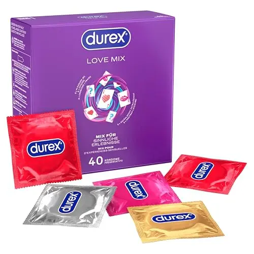Durex Love Mix Kondome – 5 verschiedene Sorten zum Ausprobieren, 40 Stück