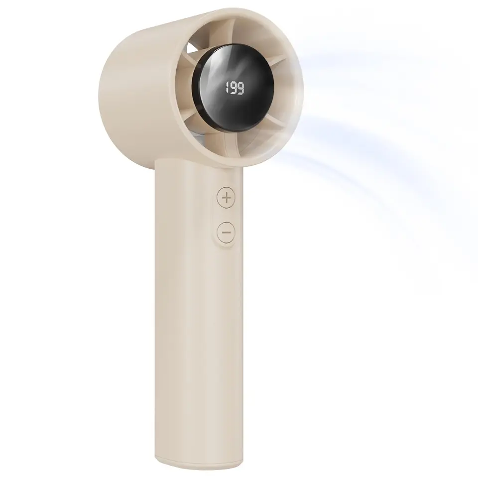 AICPAN Handventilator Akku, wiederaufladbar, mit digitalem Display, 13 Std. Laufzeit, kompakt für Reise, Büro & Outdoor, Gelb