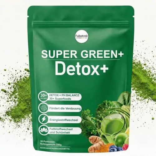 Grünes Entgiftungspulver 200g mit Spirulina, Weizengras & Matcha – Superfood mit Pflanzenstoffen, Ballaststoffen & makro/mikronährstoffen