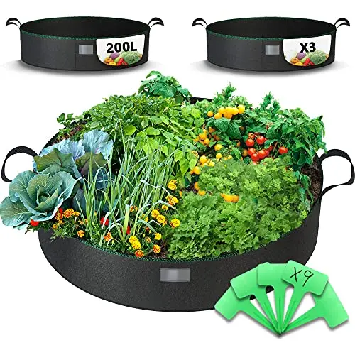 VOUNOT 3er Set Hochbeet Pflanzsack 200L aus Vliesstoff, Pflanzbeutel für Gemüse und Pflanzen Schwarz