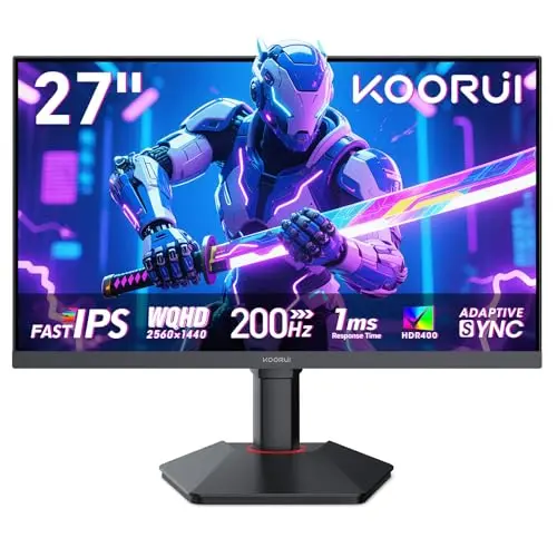 KOORUI 27 Zoll Gaming Monitor 200Hz, QHD 2560x1440, Adaptive Sync, HDR400, Höhenverstellbar
