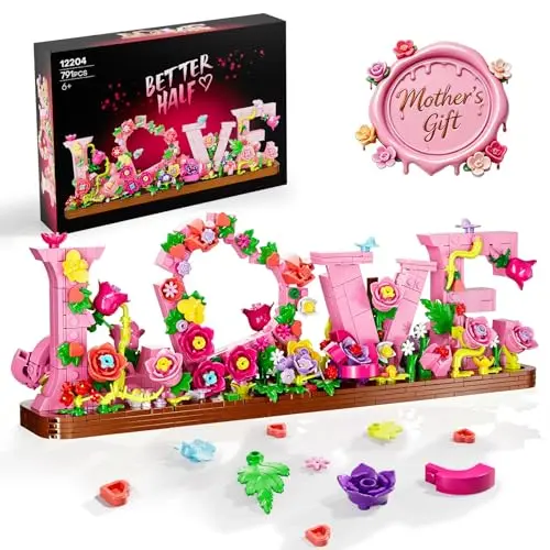 Herz-Deko Blumenset, 791-teiliges Bauspielzeug, Geschenk für Mädchen, Kinder, Frauen, Wohn- und Bürodeko, Kreative Geschenkidee