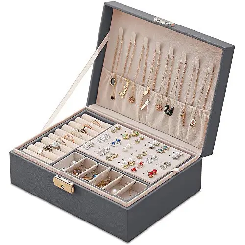 Mtianxy Schmuckkästchen Damen Doppelschicht PU-Leder Aufbewahrungskoffer für Ringe, Ohrringe, Armbänder & Halsketten