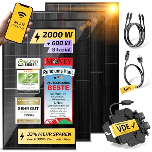 Solakon Balkonkraftwerk 2000W Komplettset mit 4 Solarpanels und 800W Wechselrichter