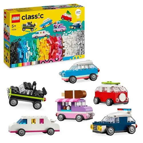 LEGO Classic Kreative Fahrzeuge Set – Bunte Modellautos inkl. LKW und Polizeiauto, Spielzeug für Kinder ab 5 Jahren