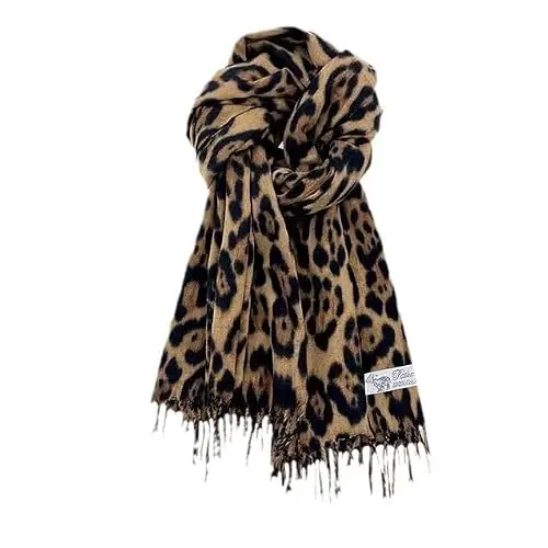 Leopard Druck Schal für Frauen - großer Wrap Schal mit Tassel (Kaffee)
