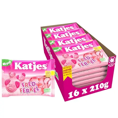 Katjes Fred Ferkel Vorratspack - Vegane Schaumzucker Schweinchen mit fruchtigem Mix, 16 x 210g