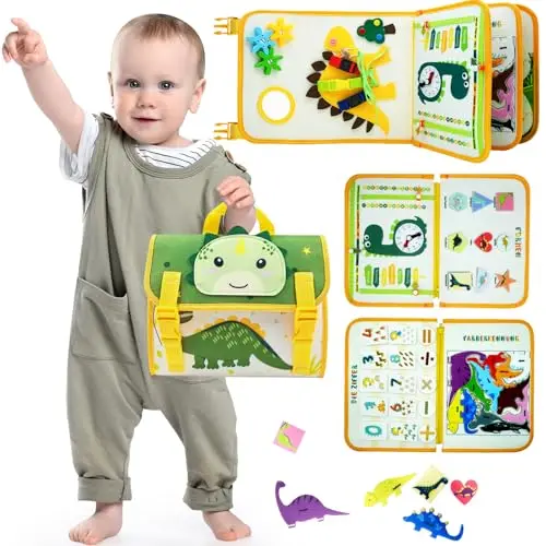 Almaxi Busy Board Deutsch, Montessori Spielzeug für Kleinkinder ab 2 Jahren, Dinosaurier Lernspielzeug, Geburtstagsgeschenk für Jungen und Mädchen