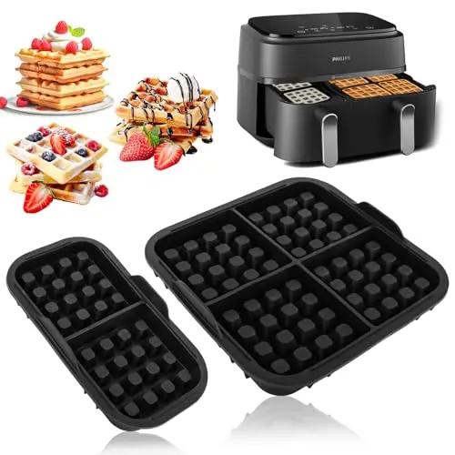 QOUBNIC 2 Stück Waffeleinsatz für Phili Airfryer Dual Basket - Silikon Waffeleinsatz für 3L & 6L Luftfritteuse