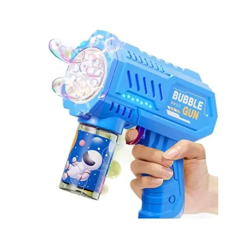 BUOAZR Seifenblasenpistole mit 10 Löchern und LED-Licht, inkl. 120ML Seifenblasenlösung