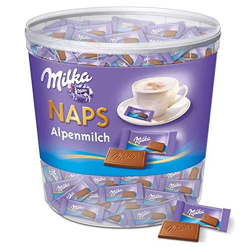 Milka Naps Alpenmilch, 1 kg - Zartschmelzende Mini-Schokoladentäfelchen in Dose