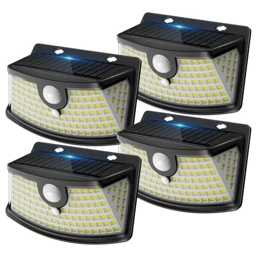 Aootek Solarlampen für außen, wetterfest, 4er Set, 120 LED, Bewegungsmelder, 270° breiter Winkel, IP65, schwarz, kaltweiß