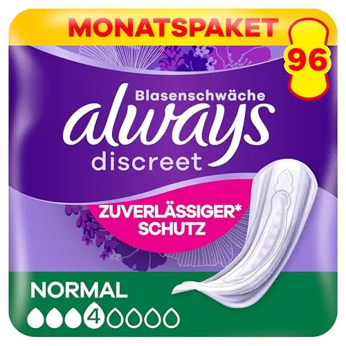 Always Discreet Inkontinenzeinlagen Normal, 96 Binden, diskreter Schutz & hohe Saugstärke
