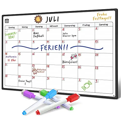 Smart Panda Kühlschrank Monatsplaner - Abwischbarer Kalender & Whiteboard für die Küche, Fleckfrei Radierbar (A3, Deutsch)