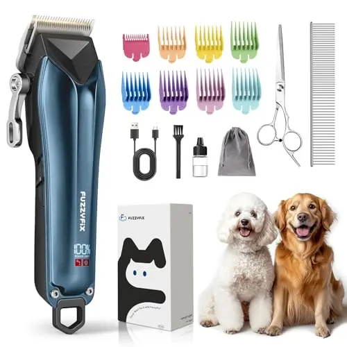 FuzzyFix Leise Hundeschermaschine für dickes Fell - Hunde Haarschneidemaschine in Blau