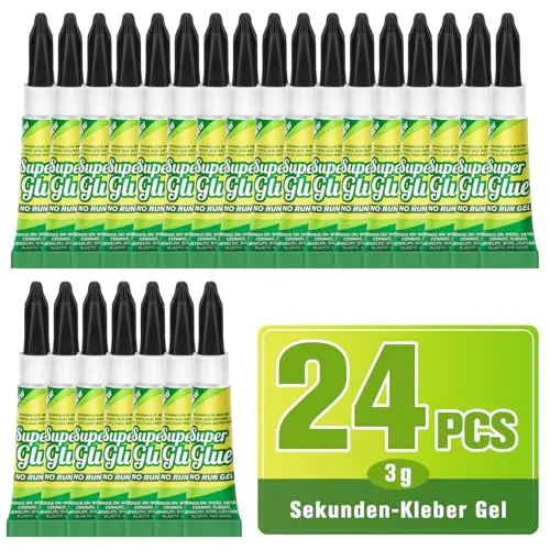 Sekundenkleber Extra Stark Gel – 24 × 3 g, wasserfest & transparent – ideal für Holz, Kunststoff, Schuhe, Porzellan & Modellbau